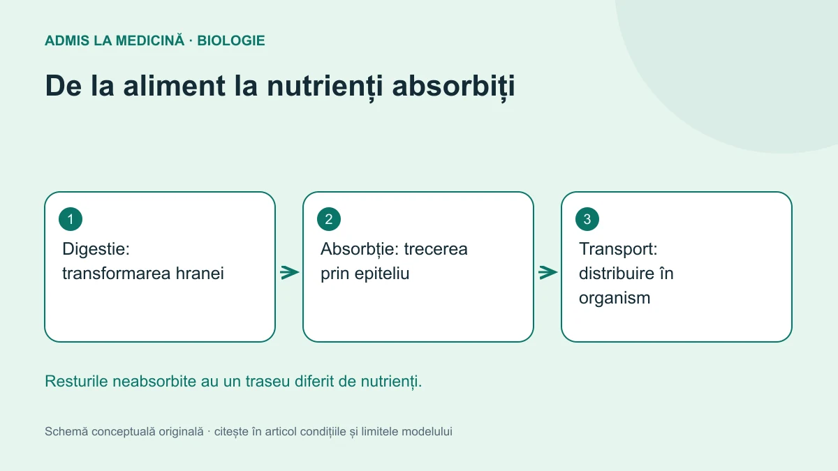 De la aliment la nutrienți absorbiți. Schemă conceptuală originală Admis la Medicină.