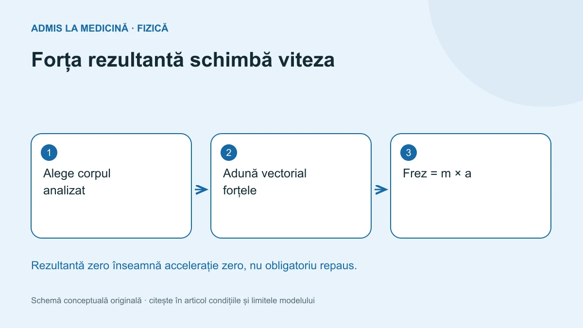 Forța rezultantă schimbă viteza. Schemă conceptuală originală Admis la Medicină.