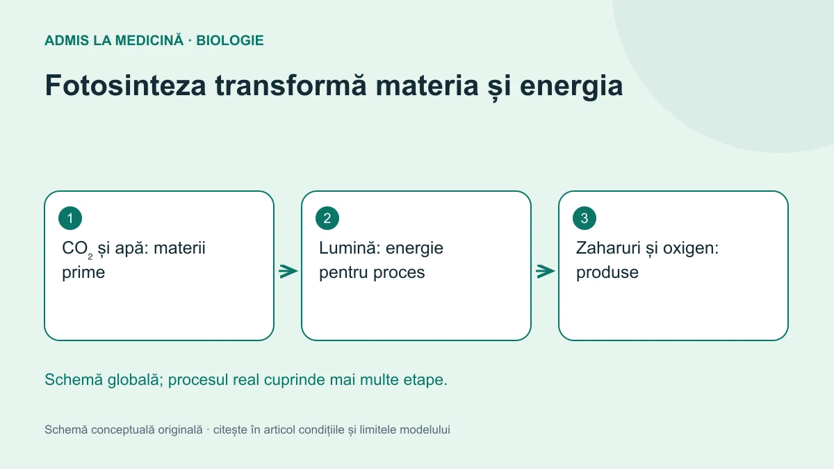 Fotosinteza transformă materia și energia. Schemă conceptuală originală Admis la Medicină.