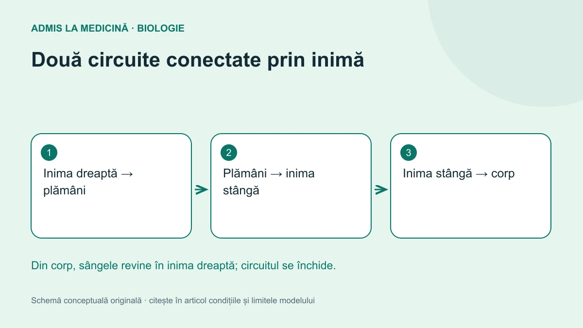 Două circuite conectate prin inimă. Schemă conceptuală originală Admis la Medicină.