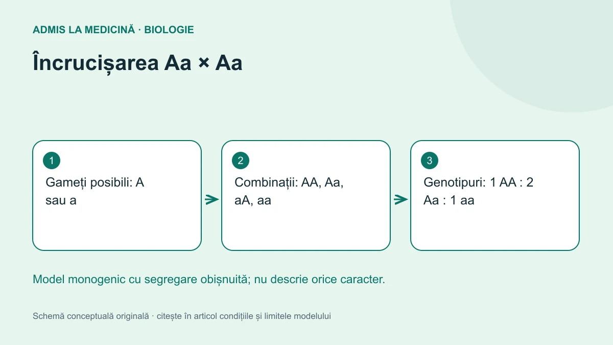 Încrucișarea Aa × Aa. Schemă conceptuală originală Admis la Medicină.