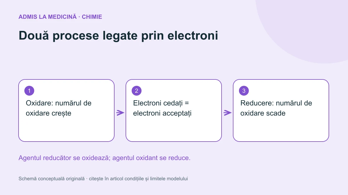 Două procese legate prin electroni. Schemă conceptuală originală Admis la Medicină.