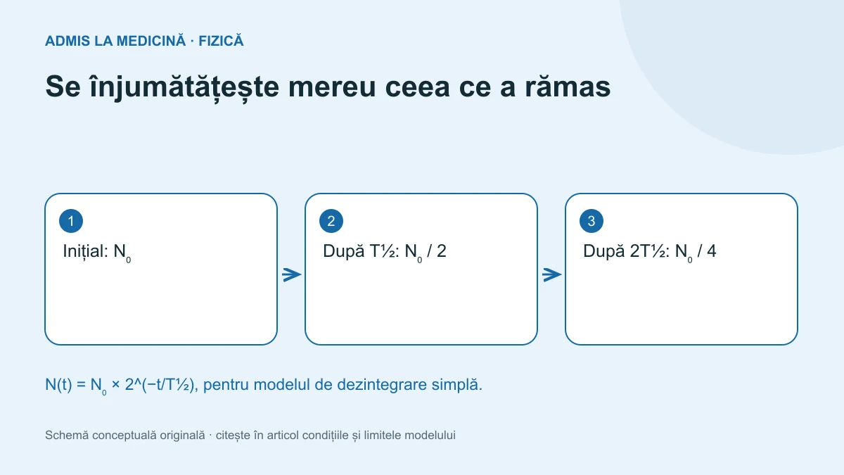 Se înjumătățește mereu ceea ce a rămas. Schemă conceptuală originală Admis la Medicină.