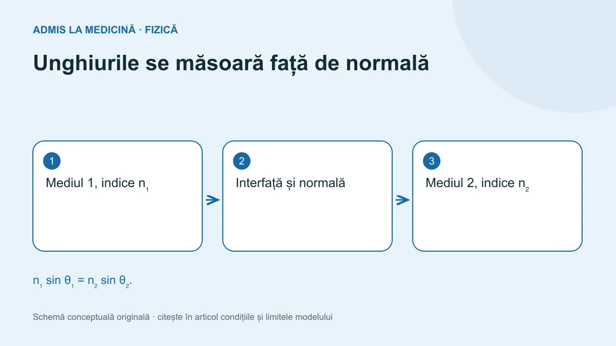 Unghiurile se măsoară față de normală. Schemă conceptuală originală Admis la Medicină.