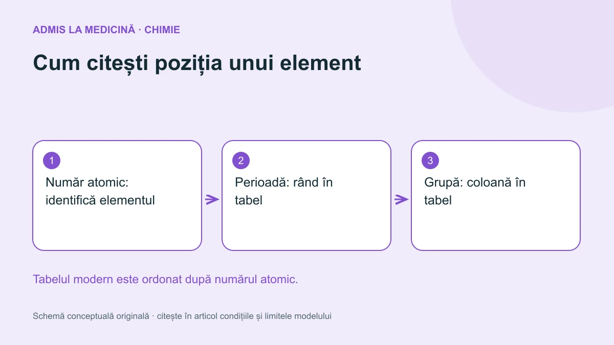 Cum citești poziția unui element. Schemă conceptuală originală Admis la Medicină.